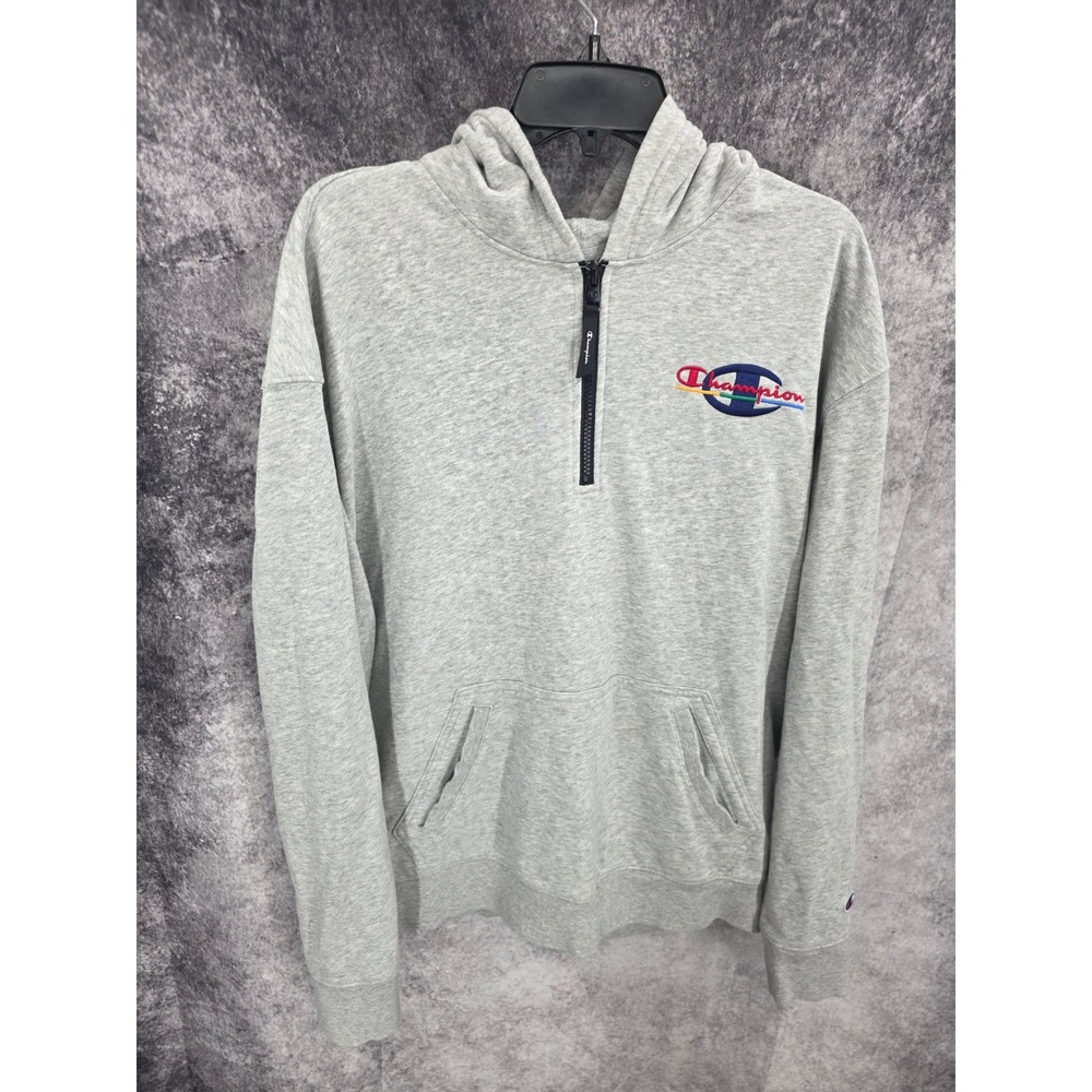 Champion Hoodie Men Large Quarter Zip French Terry Hooded Kangaroo Pocket Casual
